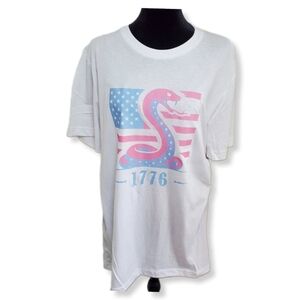 NWOT 1776 Soft Blue & Pink White Bella + Canvas Short Sleeve TShirt Sz L